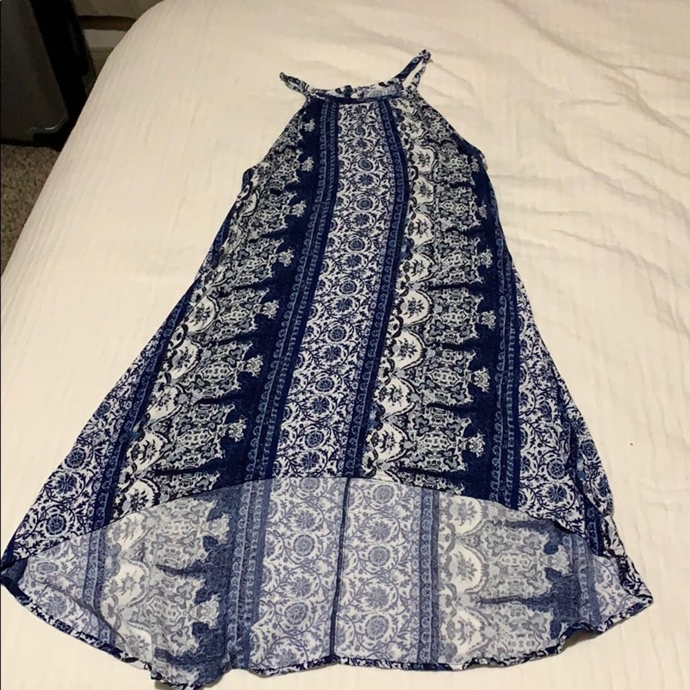 ONE CLOTHING HIGH LOW BLUE PATTERNED DRESS